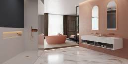 color blush en espacios de baño